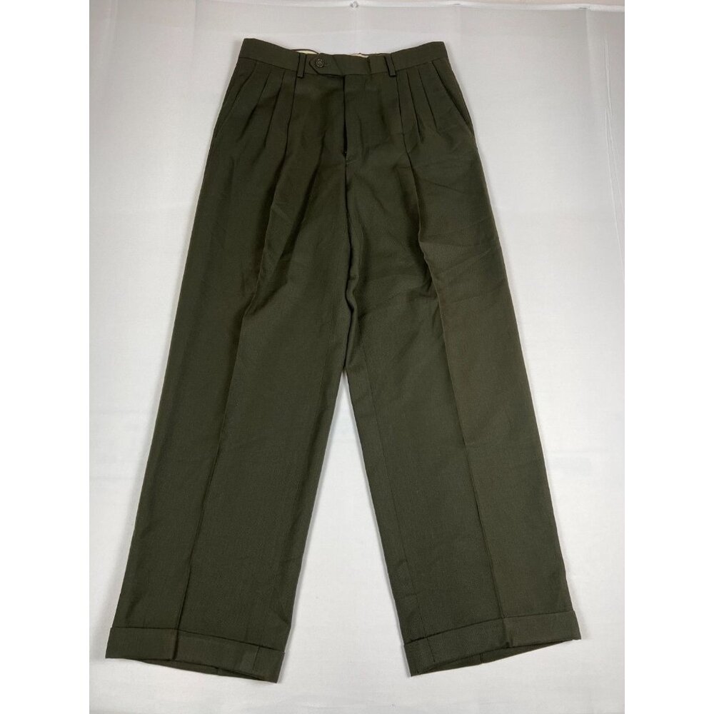 Vintage Givenchy Monsieur Men’s 31R Pleated Olive Green Wool Trousers USA